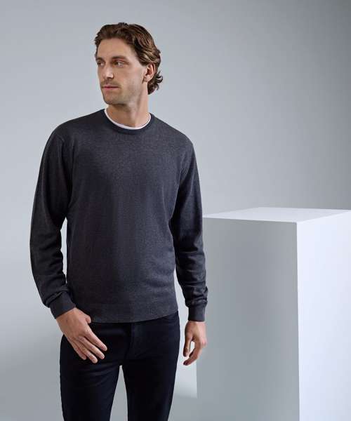 Crew neck cotton-rich knitted sweater