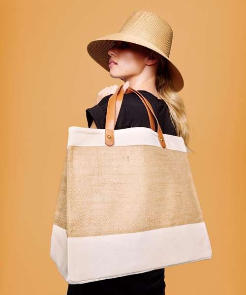 Adley jute with faux leather tote